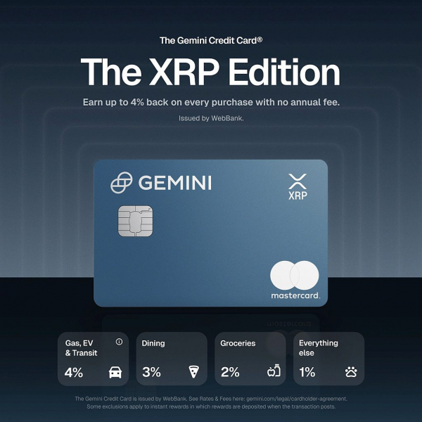 
                    Gemini выпустила кредитную карту под брендом XRP с поддержкой Mastercard                